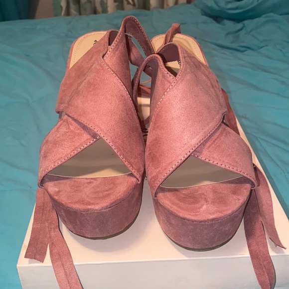 Pink Mauve Just Fab Lace Wedges - Picture 1 of 6